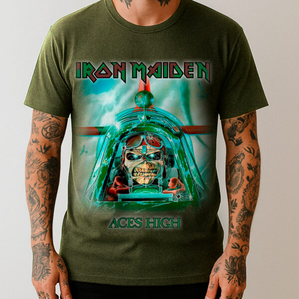 Camiseta Oficial - Iron Maiden - Aces High Verde - Stamp - Imagem 2