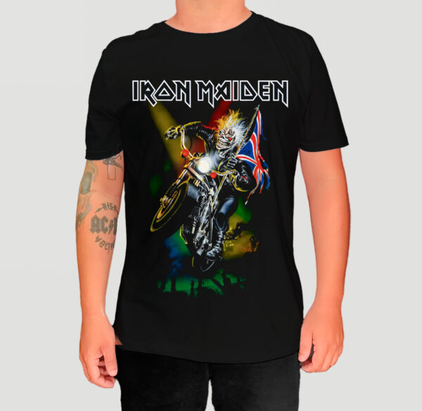 Camiseta Oficial Iron Maiden - Moto Maiden England (Frente e Costas)