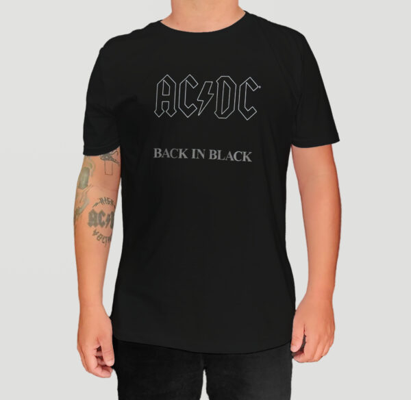 Camiseta Oficial AC/DC - Back In Black Tape - Frente e Costas