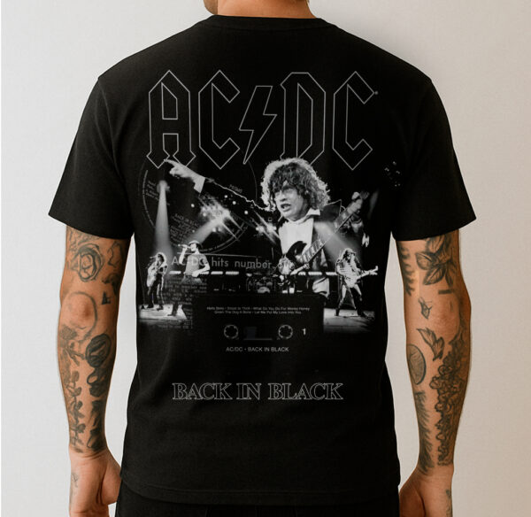 Camiseta Oficial AC/DC - Back In Black Tape - Frente e Costas - Imagem 2