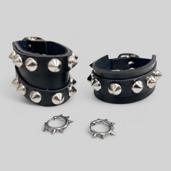 Kit Spikes Punk Gótico Rock Pulseiras + Brinco